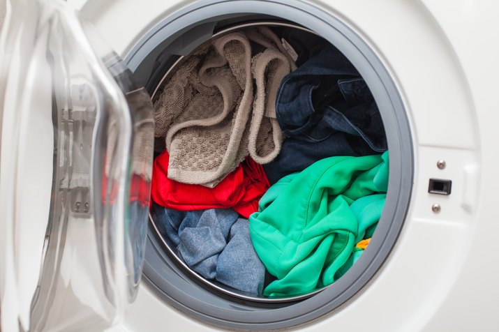 Washing machine loaded with clothes