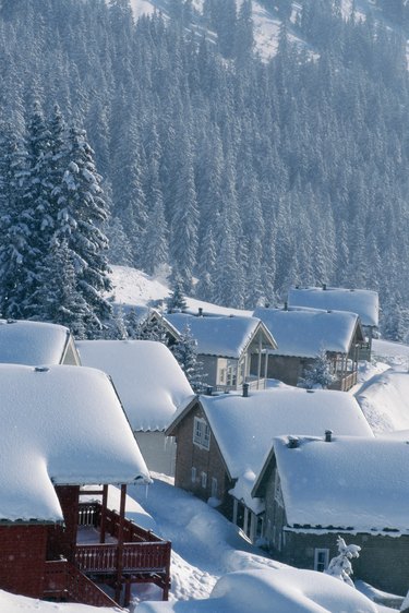 Snow covered house, elevated view