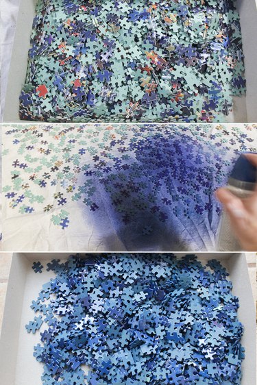 Spraying blue puzzle pieces