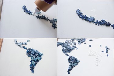 Gluing puzzle pieces along continent shapes.