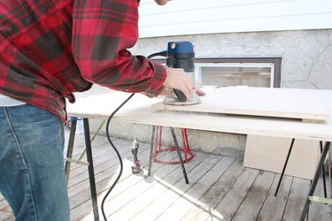 cutting out the plywood table pieces