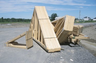 Wooden trusses in a construction site