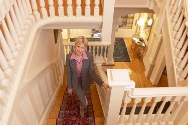 Woman walking up stairs