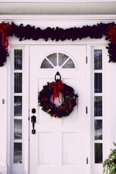 Christmas decorations on front door