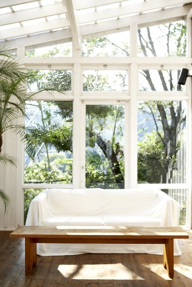 Coffee table and sofa in conservatory