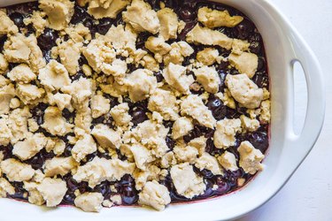 Cherry cobbler ready to go into the oven.