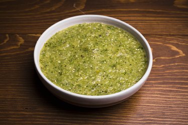 Green tomatillo salsa, ready to serve