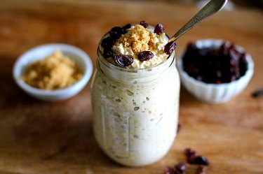 Plump raisins feature in cinnamon-raisin overnight oatmeal.